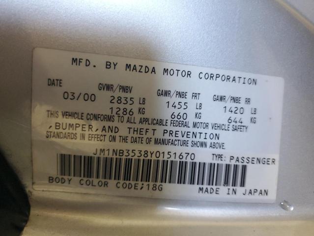 JM1NB3538Y0151670 - 2000 MAZDA MX-5 MIATA BASE SILVER photo 12