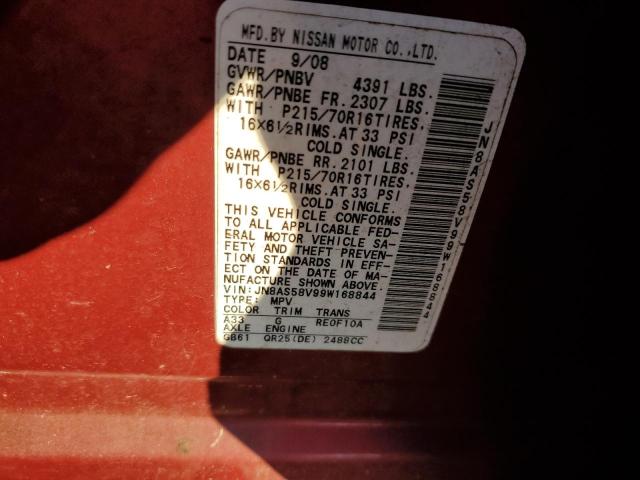 JN8AS58V99W168844 - 2009 NISSAN ROGUE S RED photo 12