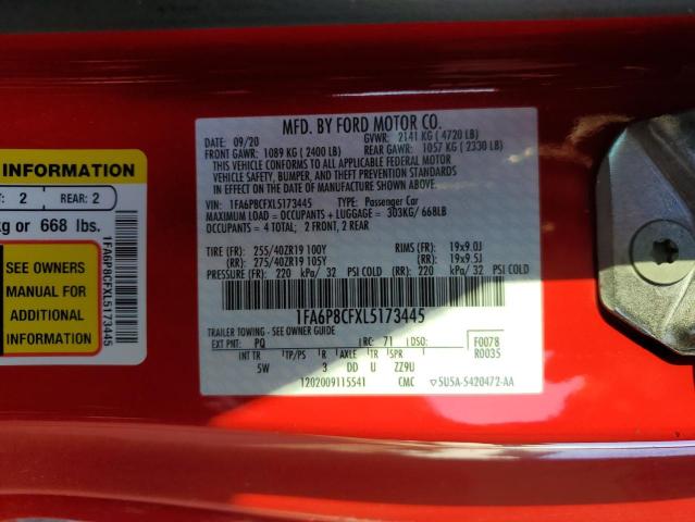 1FA6P8CFXL5173445 - 2020 FORD MUSTANG GT RED photo 12
