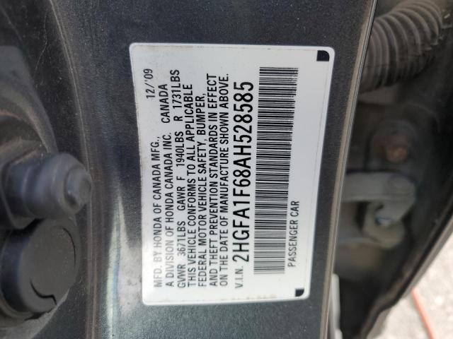 2HGFA1F68AH528585 - 2010 HONDA CIVIC LX-S GRAY photo 13