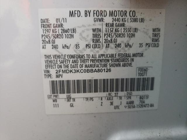 2FMDK3KC0BBA80126 - 2011 FORD EDGE LIMITED WHITE photo 13