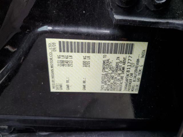 1N4AA5AP7AC811777 - 2010 NISSAN MAXIMA S BLACK photo 12