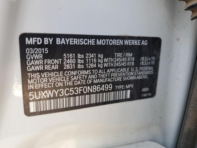 5UXWY3C53F0N86499 - 2015 BMW X3 XDRIVE28D WHITE photo 12