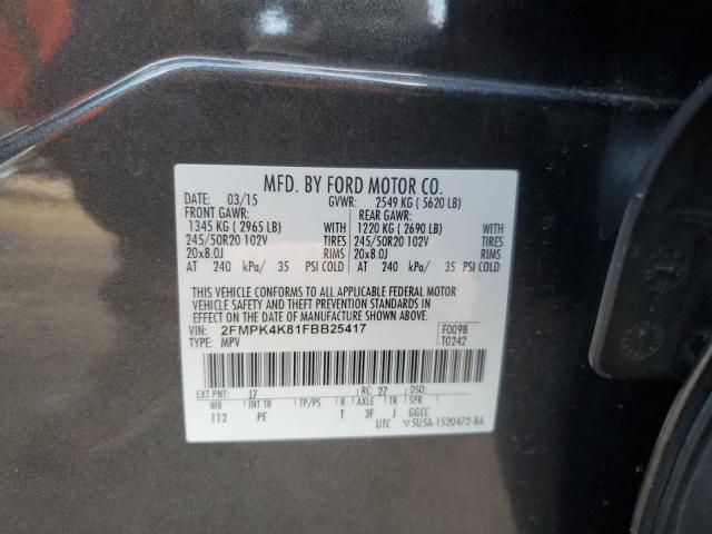 2FMPK4K81FBB25417 - 2015 FORD EDGE TITANIUM GRAY photo 13