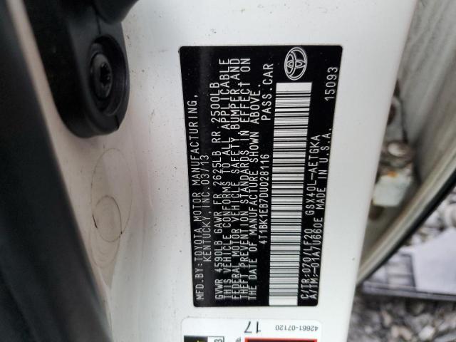 4T1BK1EB7DU028116 - 2013 TOYOTA AVALON BASE 白色 照片 12