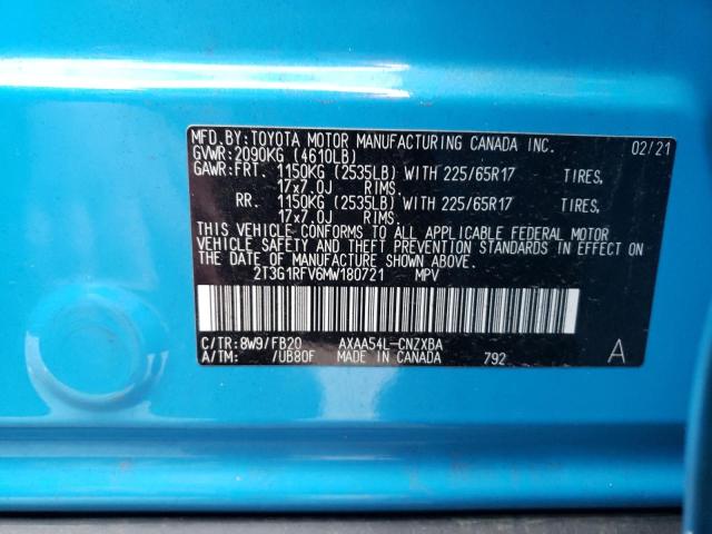 2T3G1RFV6MW180721 - 2021 TOYOTA RAV4 LE BLUE photo 12