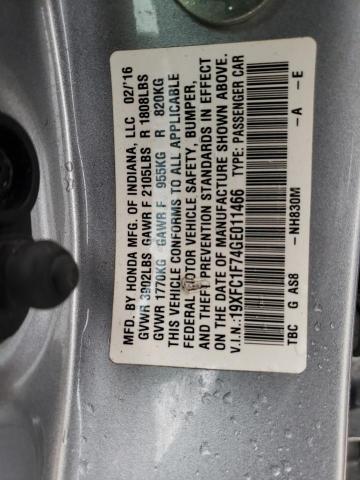 19XFC1F74GE011466 - 2016 HONDA CIVIC EXL SILVER photo 12