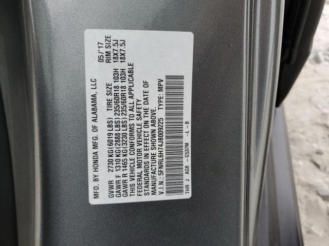 5FNRL6H74JB009225 - 2018 HONDA ODYSSEY EXL GRAY photo 13