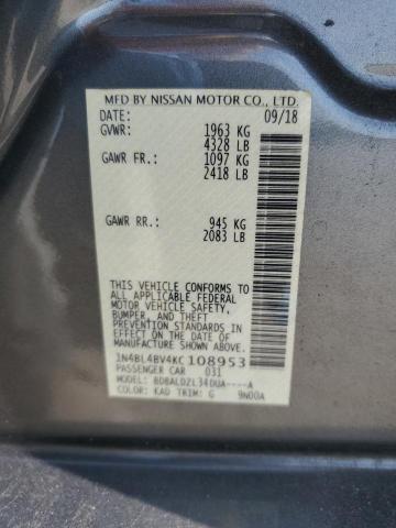 1N4BL4BV4KC108953 - 2019 NISSAN ALTIMA S GRAY photo 12