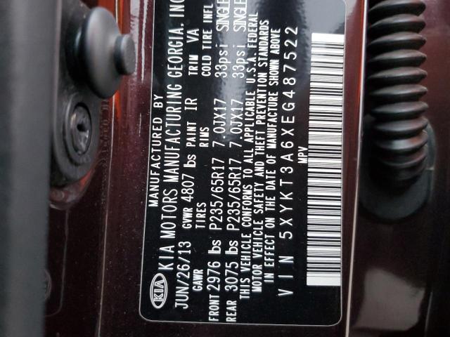 5XYKT3A6XEG487522 - 2014 KIA SORENTO LX MAROON photo 12