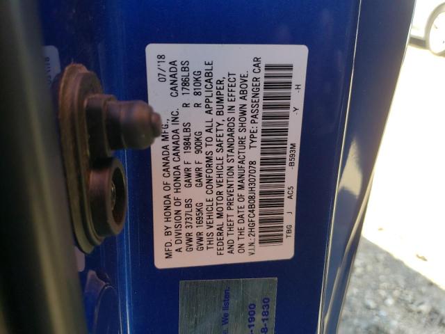 2HGFC4B08JH307078 - 2018 HONDA CIVIC LX BLUE photo 12