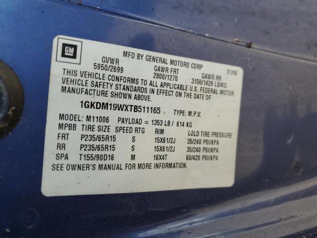 1GKDM19WXTB511165 - 1996 GMC SAFARI XT BLUE photo 13