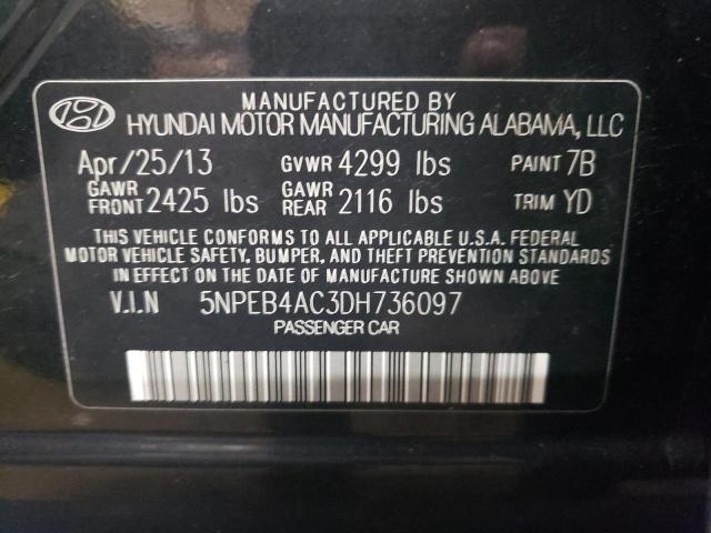 5NPEB4AC3DH736097 - 2013 HYUNDAI SONATA GLS BLACK photo 13