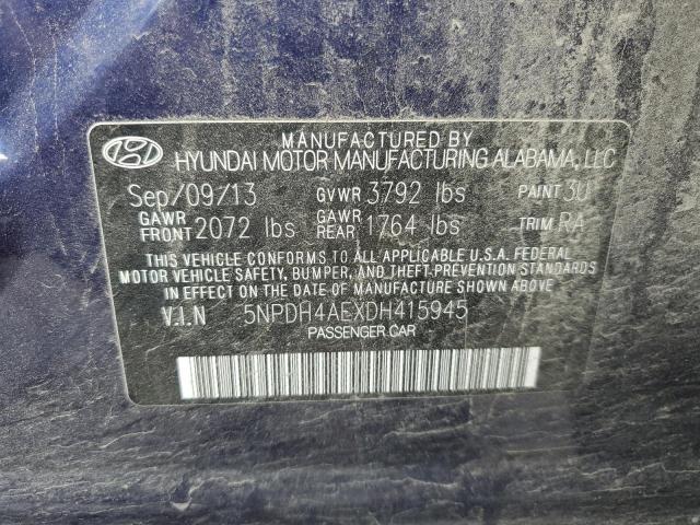 5NPDH4AEXDH415945 - 2013 HYUNDAI ELANTRA GLS BLUE photo 12