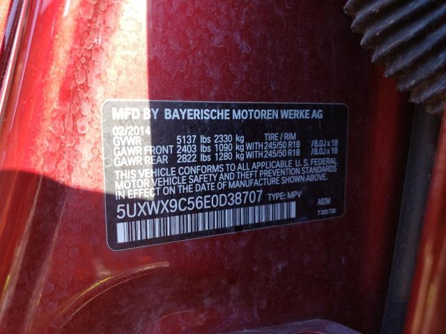 5UXWX9C56E0D38707 - 2014 BMW X3 XDRIVE28I RED photo 13