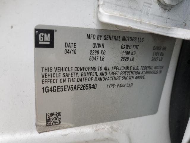 1G4GE5EV6AF265940 - 2010 BUICK LACROSSE CXS 白色 照片 12