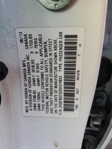 2HGFB2F52DH574833 - 2013 HONDA CIVIC LX WHITE photo 12