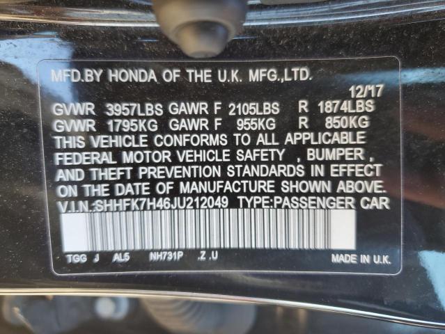 SHHFK7H46JU212049 - 2018 HONDA CIVIC SPORT 黑色 照片 12