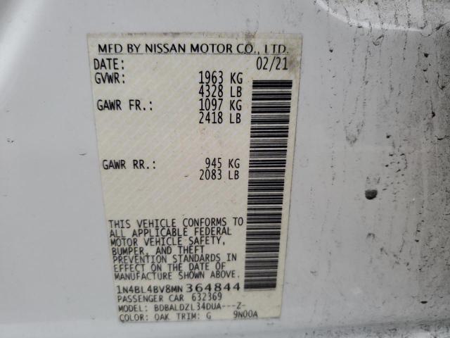 1N4BL4BV8MN364844 - 2021 NISSAN ALTIMA S WHITE photo 12