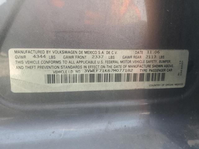 3VWEF71K67M077182 - 2007 VOLKSWAGEN JETTA WOLFSBURG 灰色 照片 12