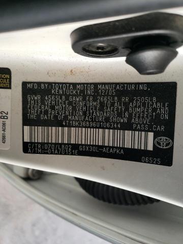 4T1BK36B96U106344 - 2006 TOYOTA AVALON XL WHITE photo 12