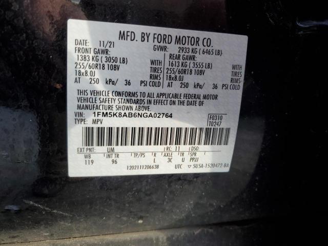 1FM5K8AB6NGA02764 - 2022 FORD EXPLORER POLICE INTERCEPTOR 黑色 照片 12