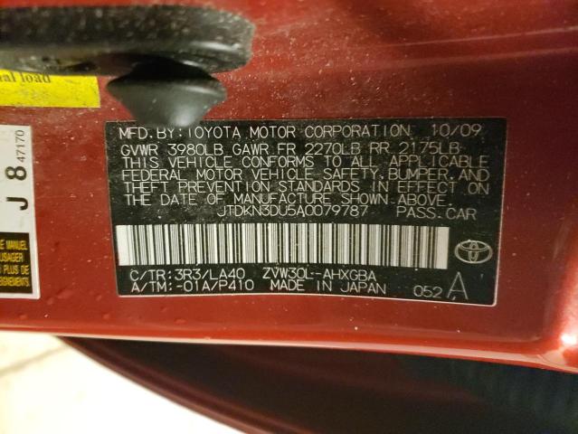 JTDKN3DU5A0079787 - 2010 TOYOTA PRIUS RED photo 12