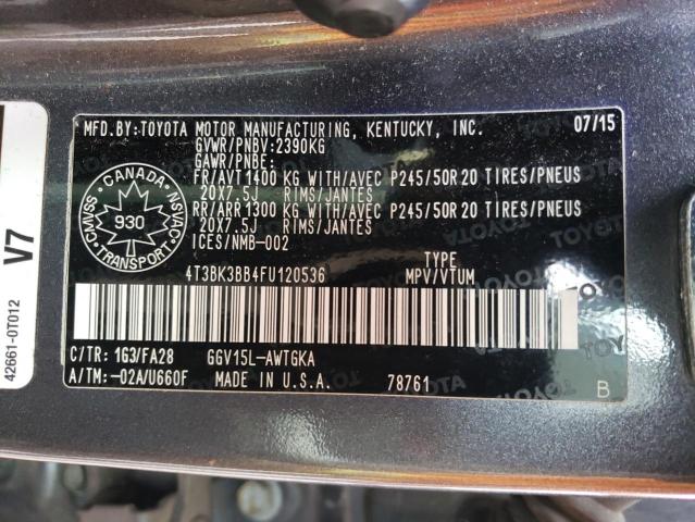 4T3BK3BB4FU120536 - 2015 TOYOTA VENZA LE SILVER photo 13