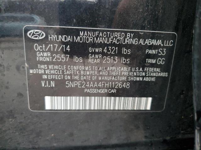 5NPE24AA4FH112648 - 2015 HYUNDAI SONATA ECO BLACK photo 12