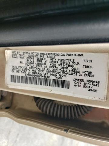 5TEGN92N91Z846643 - 2001 TOYOTA TACOMA DOUBLE CAB PRERUNNER BEIGE photo 12