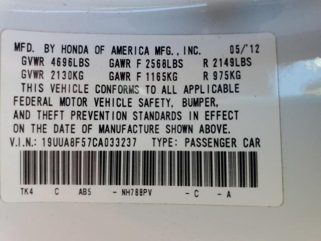 19UUA8F57CA033237 - 2012 ACURA TL WHITE photo 12