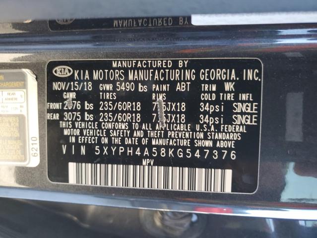 5XYPH4A58KG547376 - 2019 KIA SORENTO EX GRAY photo 13