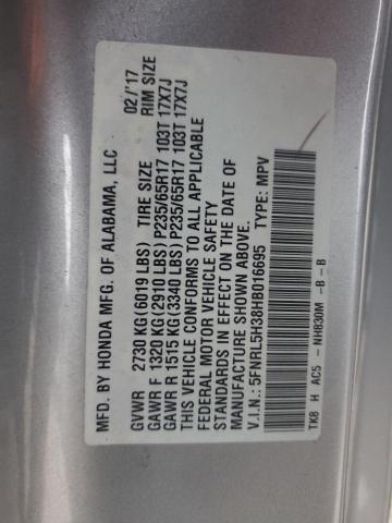 5FNRL5H38HB016695 - 2017 HONDA ODYSSEY SE SILVER photo 13