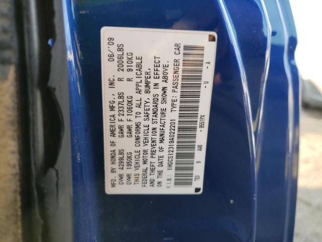 1HGCS12319A022201 - 2009 HONDA ACCORD LX BLUE photo 12