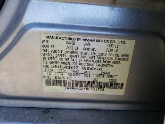 1N4BA41E48C835753 - 2008 NISSAN MAXIMA SE SILVER photo 12