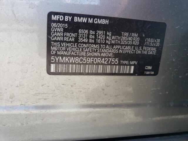 5YMKW8C59F0R42755 - 2015 BMW X6 M SILVER photo 13