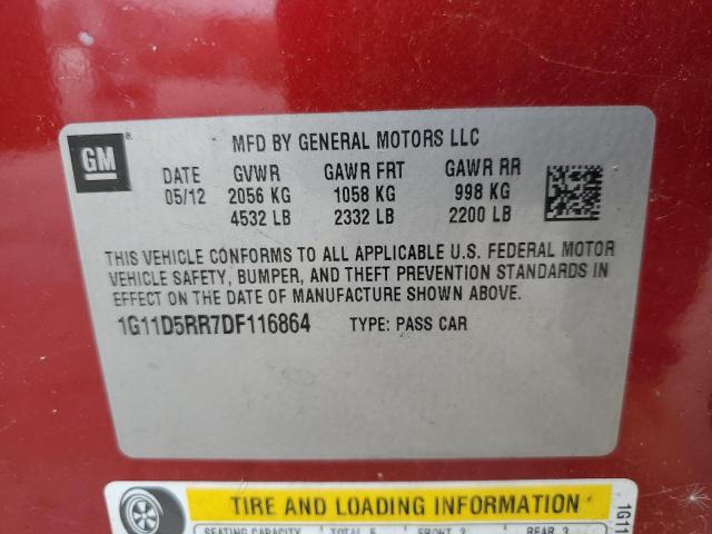 1G11D5RR7DF116864 - 2013 CHEVROLET MALIBU 1LT Қызыл фото 13