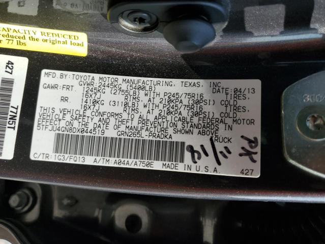 5TFJU4GN8DX044519 - 2013 TOYOTA TACOMA DOUBLE CAB PRERUNNER GRAY photo 13