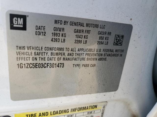 1G1ZC5E03CF301473 - 2012 CHEVROLET MALIBU 1LT Ақ фото 12