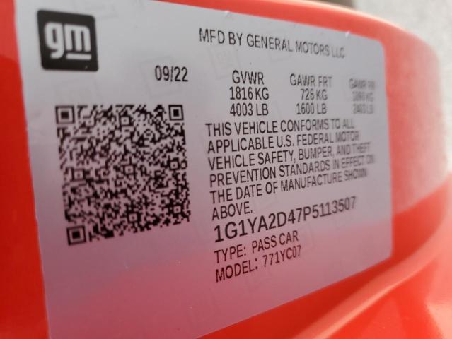 1G1YA2D47P5113507 - 2023 CHEVROLET CORVETTE STINGRAY 1LT RED photo 12