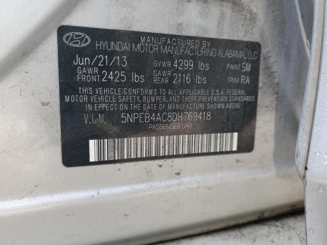 5NPEB4AC8DH769418 - 2013 HYUNDAI SONATA GLS SILVER photo 12