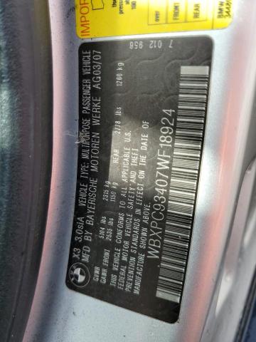 WBXPC93407WF18924 - 2007 BMW X3 3.0SI SILVER photo 12