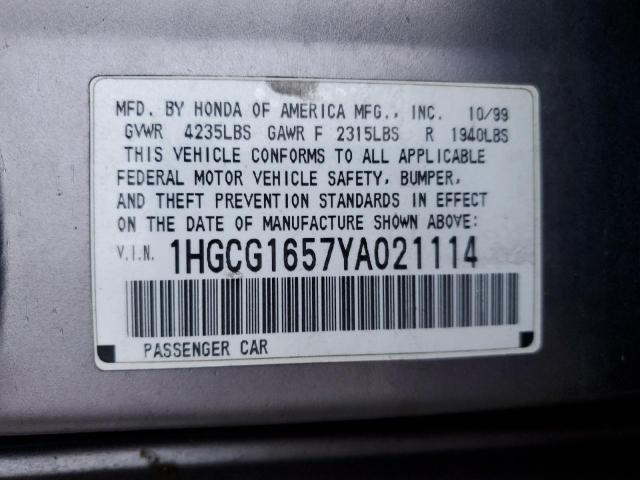 1HGCG1657YA021114 - 2000 HONDA ACCORD EX SILVER photo 13