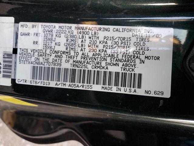 5TETX4CN8AZ707839 - 2010 TOYOTA TACOMA ACCESS CAB მწვანე ფოტო 12