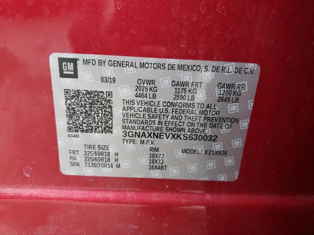 3GNAXNEVXKS630032 - 2019 CHEVROLET EQUINOX PREMIER RED photo 12