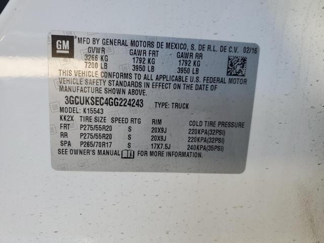 3GCUKSEC4GG224243 - 2016 CHEVROLET SILVERADO K1500 LTZ WHITE photo 12