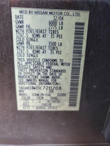 5N1AR18W35C720208 - 2005 NISSAN PATHFINDER LE თაფლისფერი ფოტო 13