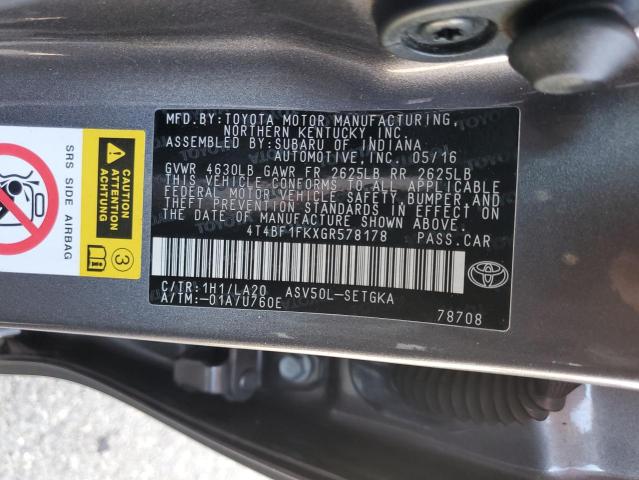 4T4BF1FKXGR578178 - 2016 TOYOTA CAMRY LE CHARCOAL photo 12