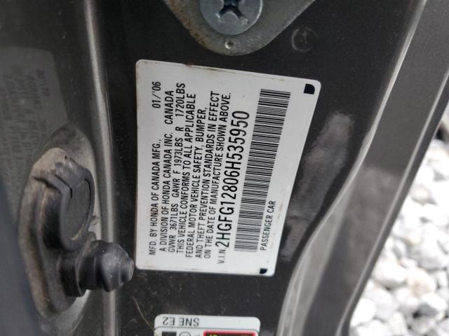 2HGFG12806H535950 - 2006 HONDA CIVIC EX GRAY photo 12