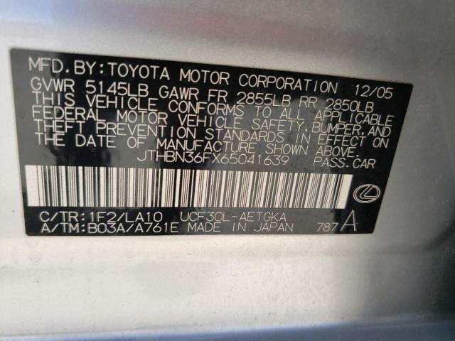 JTHBN36FX65041639 - 2006 LEXUS LS 430 SILVER photo 12